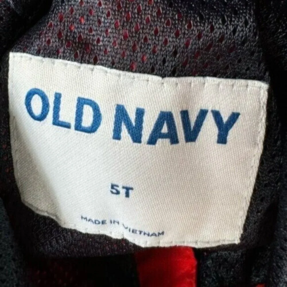 Old Navy Toddler Boys Red & Navy 3/4 Zip Up Hooded Windbreaker 5T